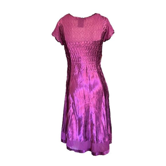 S.L. Fashions Taffeta Dress A Line Midi Sheer Lace Scoop Neck Purple S - Picture 2 of 8